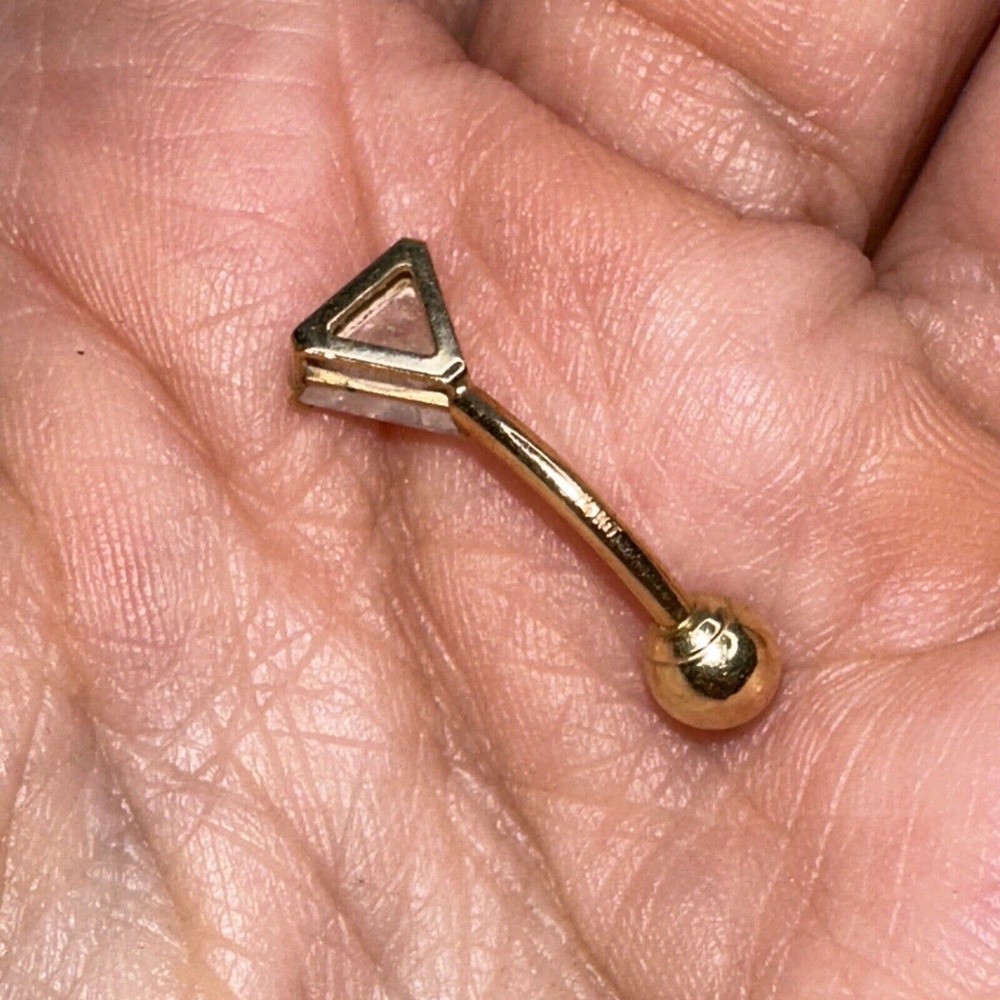 14k Solid Gold Belly Button Ring Stud Curved Tria… - image 4
